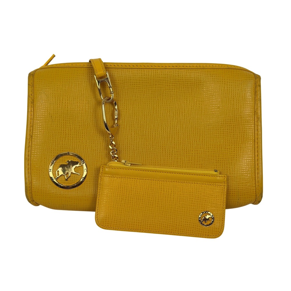 Hunting World Sporting World Yellow Leather Clutch and Coin Pouch Set Italy